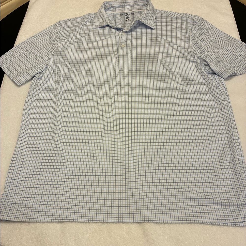 Kenneth Cole Light Blue Checkered Polo Shirt